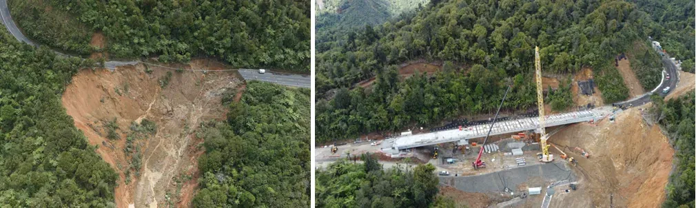 Phot :NZTA showing before and after construction of the bridge