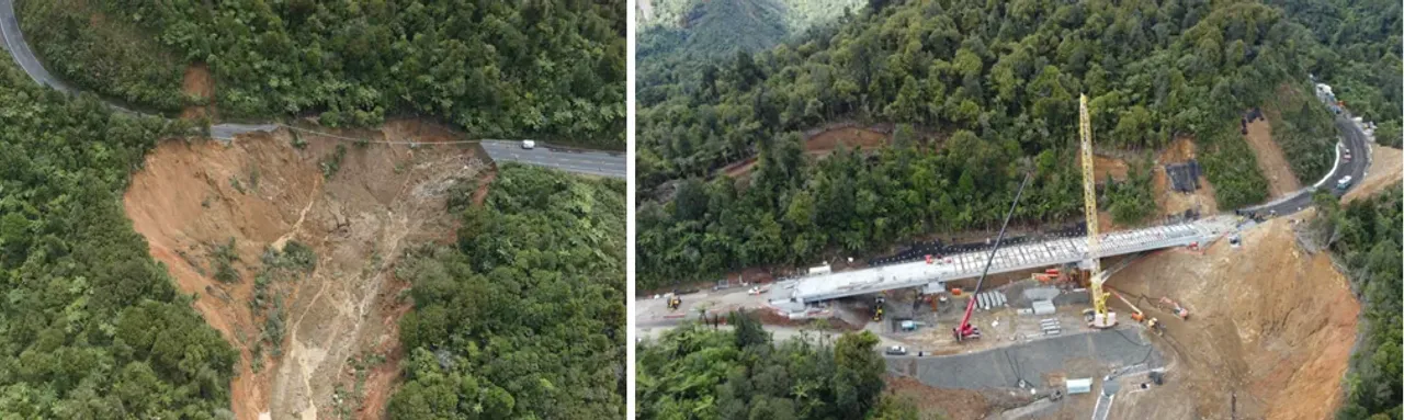 Phot :NZTA showing before and after construction of the bridge