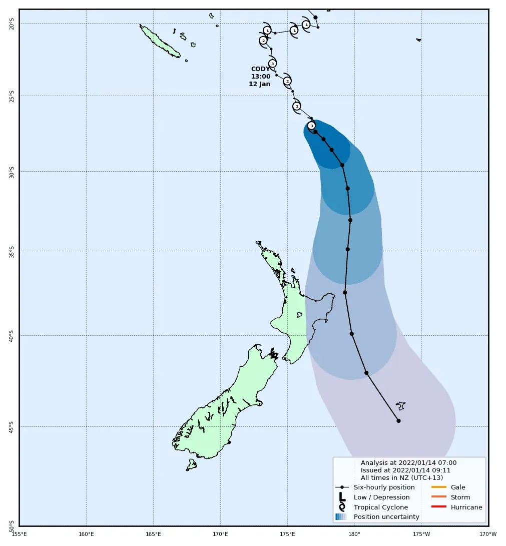Cyclone Cody Update for Friday 12 Noon – Cody tracking slightly East of Predicted Path photo